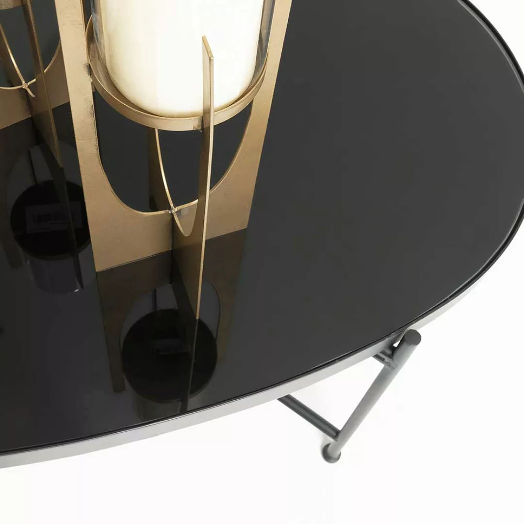 Ovaler Tisch in Schwarz Stahl Glasplatte günstig online kaufen