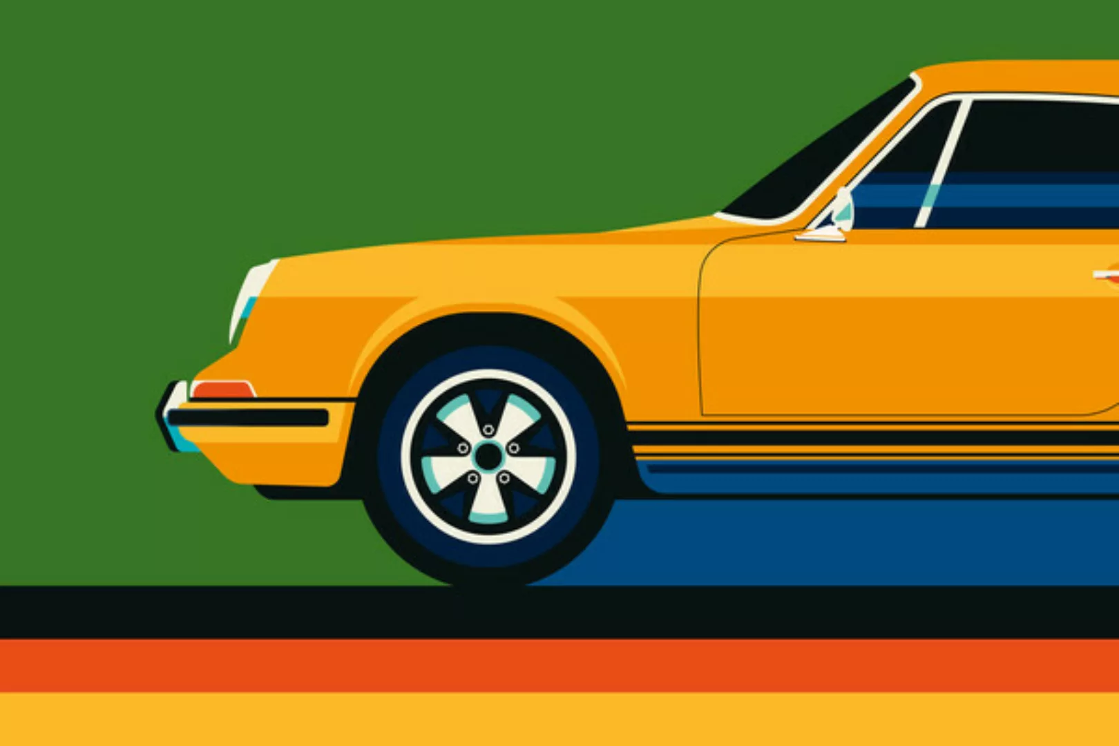 Poster / Leinwandbild - Vintage Sports Car Yellow Green günstig online kaufen