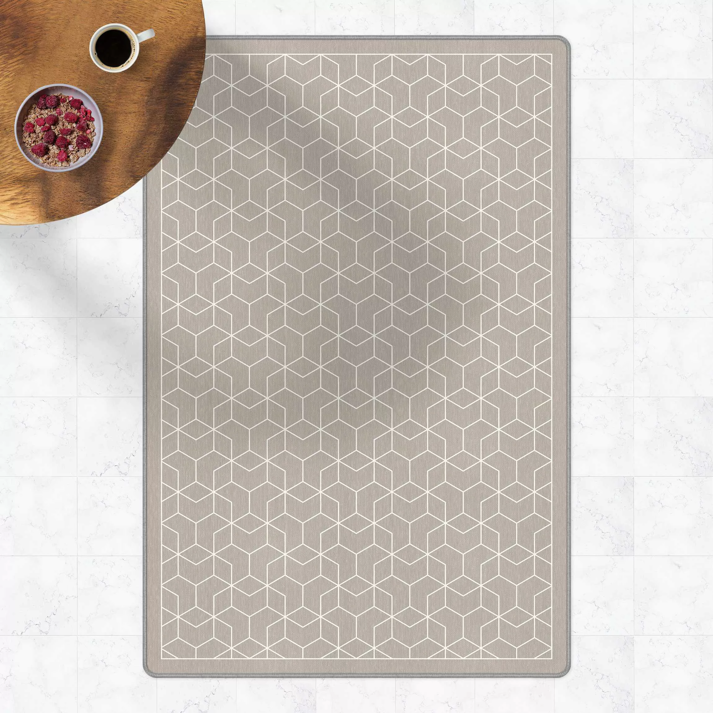 Teppich Geometrisches Muster verschlungene Hexagone mit Rahmen günstig online kaufen