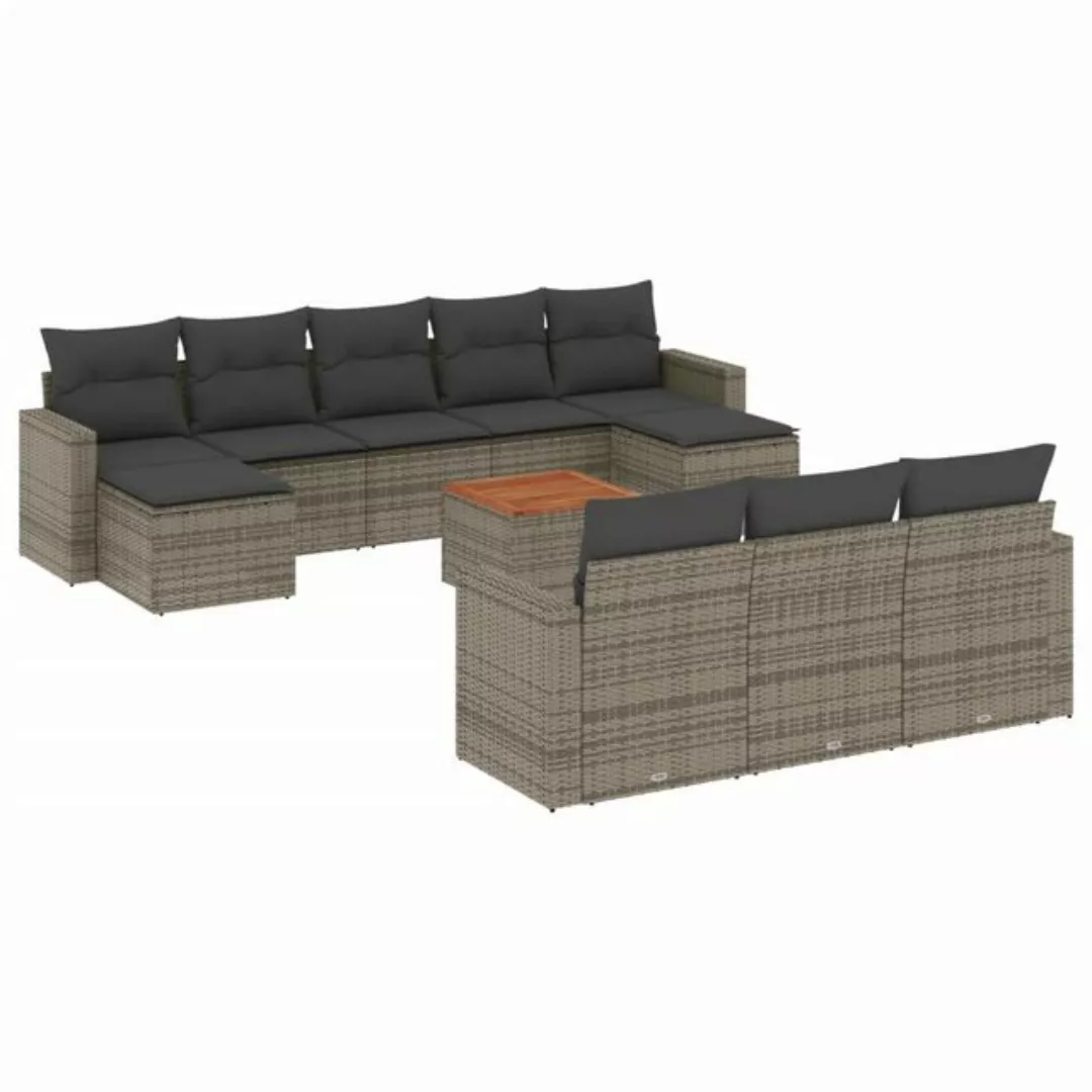 vidaXL Sofaelement 11-tlg. Garten-Sofagarnitur mit Kissen Grau Poly Rattan günstig online kaufen