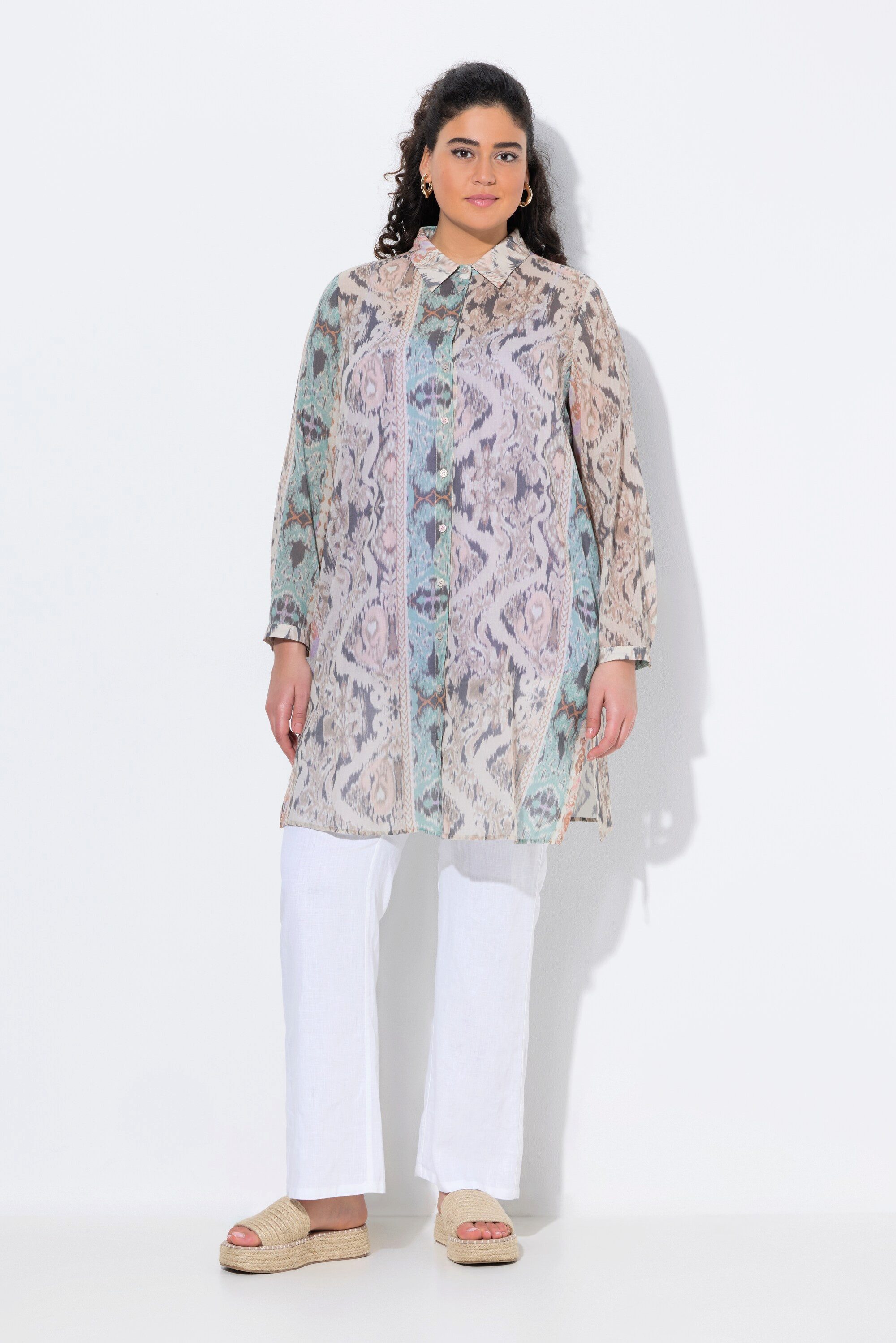 Ulla Popken Longbluse Longbluse Patchdruck A-Linie günstig online kaufen