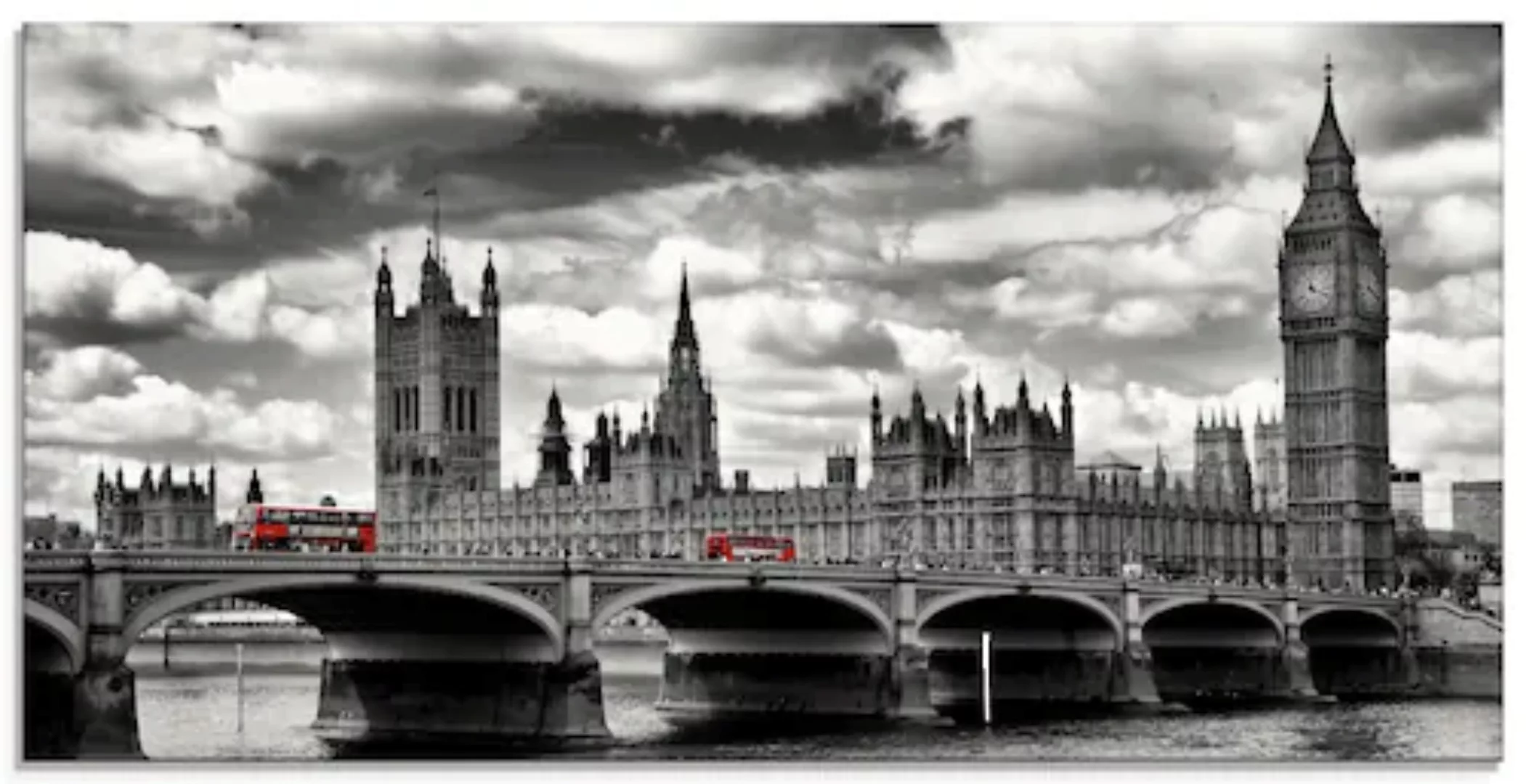 Artland Glasbild »London Westminster Bridge & Red Buses«, Großbritannien, ( günstig online kaufen