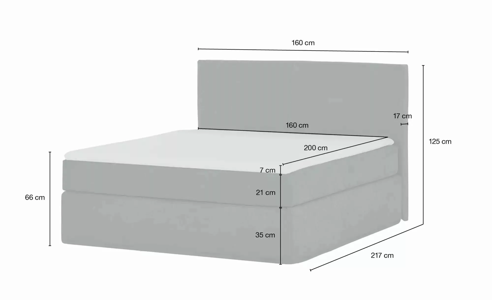 Boxi Boxspringbett 160 x 200 cm  Boxi Classic ¦ grau ¦ Maße (cm): B: 160 H: günstig online kaufen