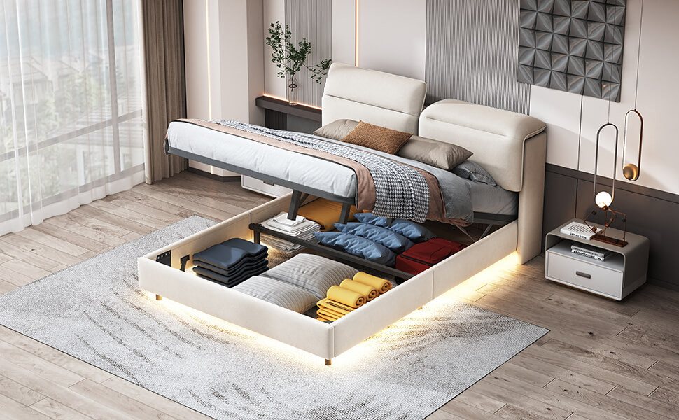 Furnishings Home Polsterbett Doppelbett mit LED Beleuchtung und Stauraum günstig online kaufen