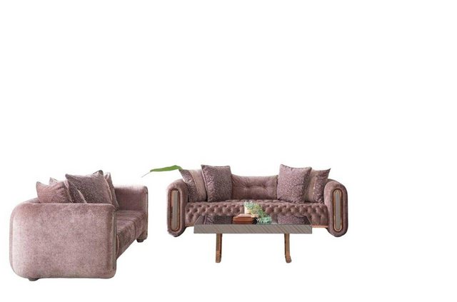 JVmoebel Chesterfield-Sofa Luxus Sofagarnitur Braune Couch Textil Sofa Couc günstig online kaufen