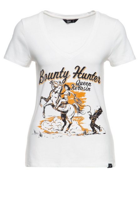 QueenKerosin Kurzarmshirt Bounty hunter mit V-Ausschnitt und Western Print günstig online kaufen