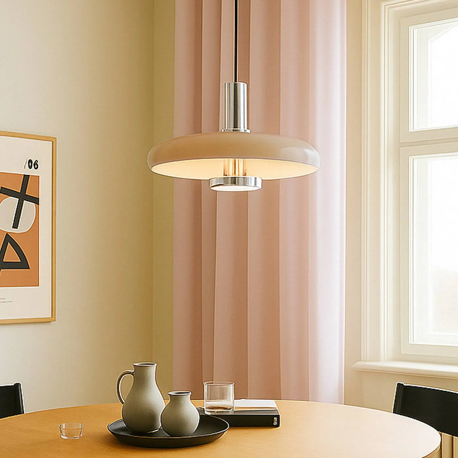 Lindby Pendelleuchte Branford, Retro, Ø 35 cm, beige, Metall günstig online kaufen