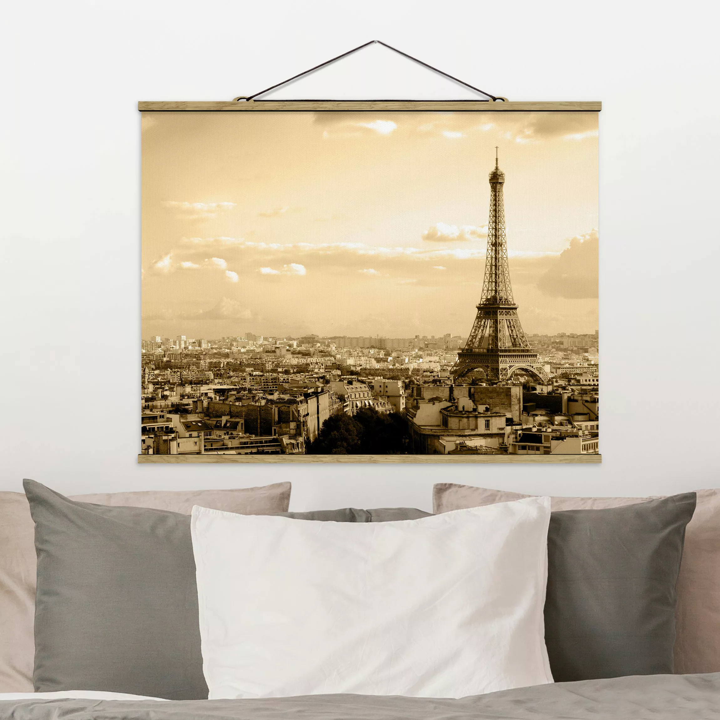 Stoffbild Architektur mit Posterleisten - Querformat I Love Paris günstig online kaufen