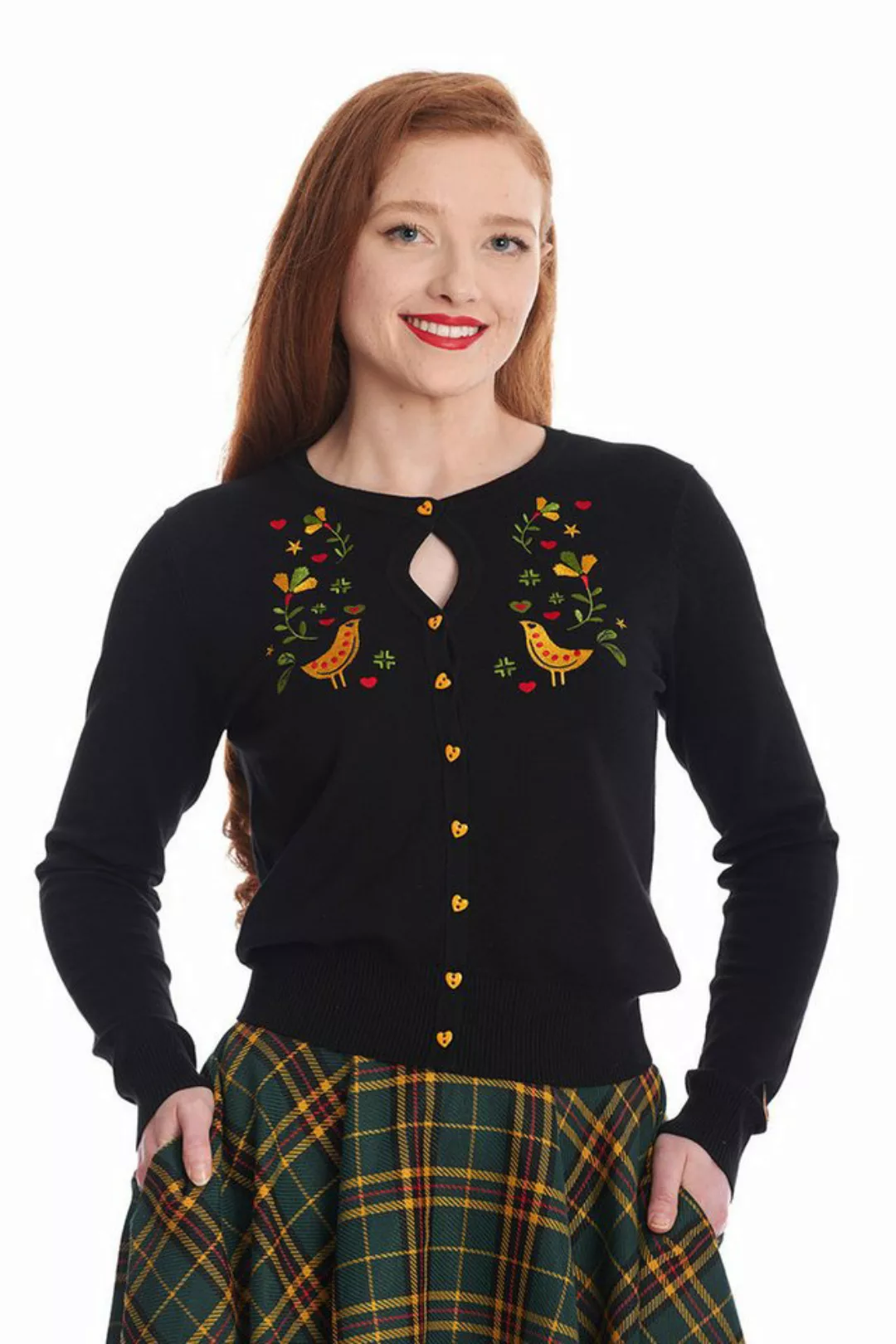 Banned Strickjacke Heritage Birdy Cardigan Schwarz Rockabilly Vintage Cardi günstig online kaufen