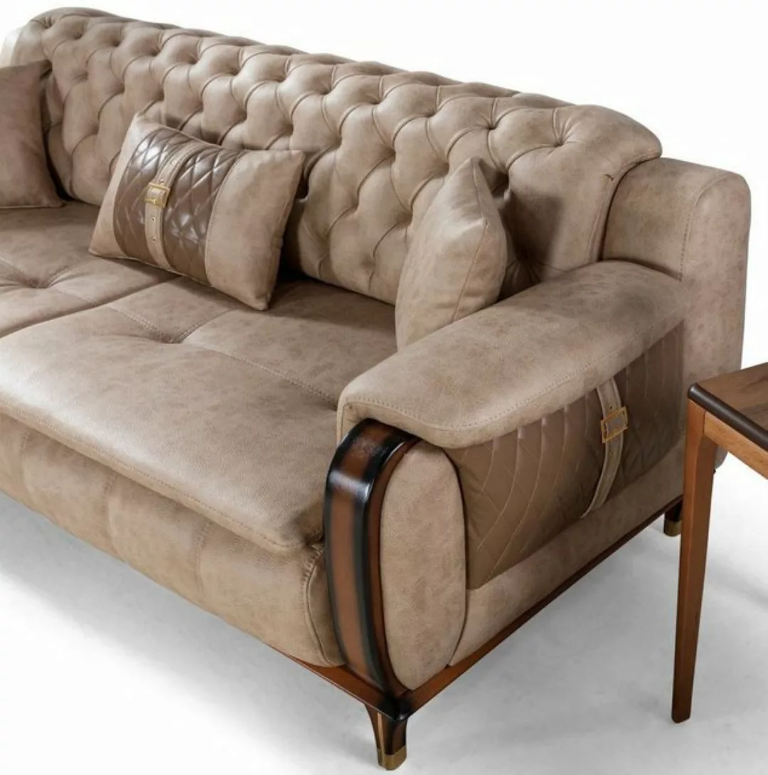 Casa Padrino Chesterfield-Sofa Luxus Chesterfield Schlafsofa Beige / Braun günstig online kaufen