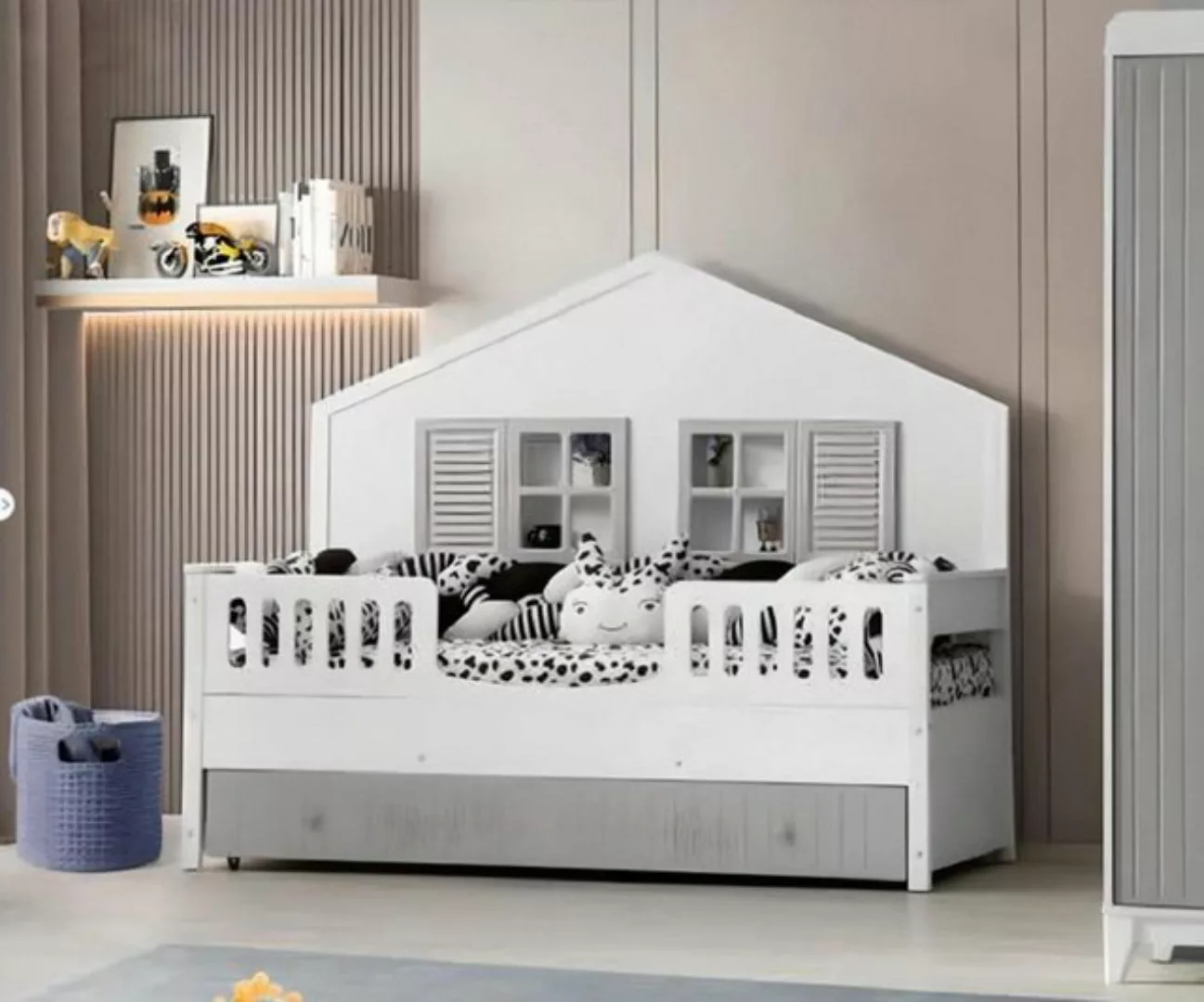 JVmoebel Kinderbett Modernes Kinderbett Grau Farbe Luxuriös Design Möbel fü günstig online kaufen