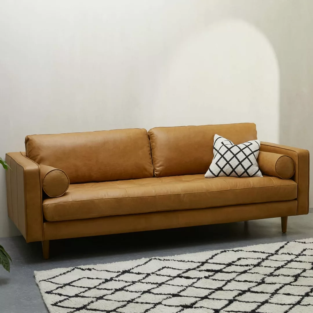 Scott 3-Sitzer Sofa, Leder in Hellbraun - MADE.com günstig online kaufen