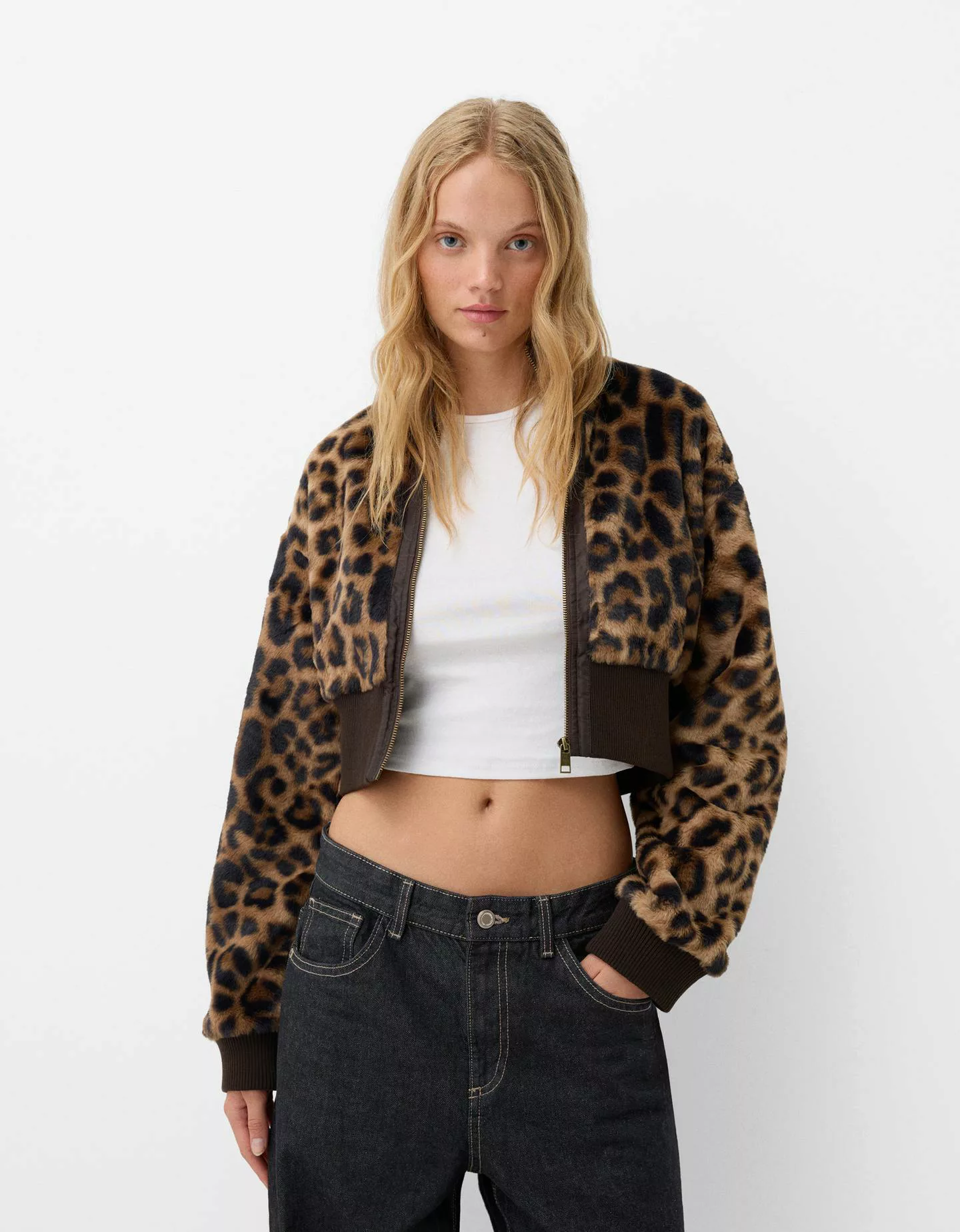 Bershka Kunstlederjacke Mit Animalprint Damen L Braun günstig online kaufen