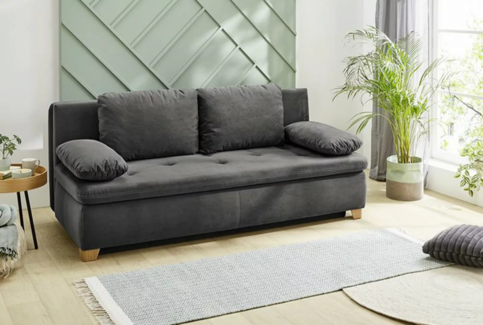 Bettsofa mit Bettkasten 204 cm breit Grau NICO günstig online kaufen