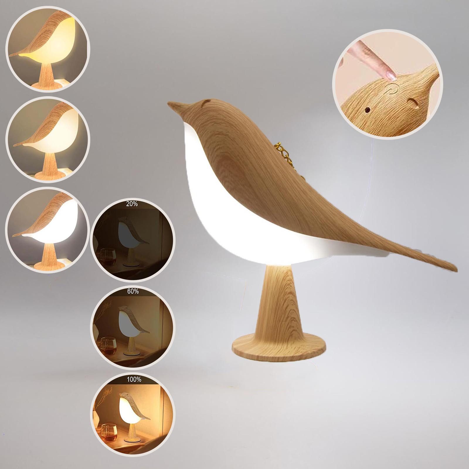 MUPOO LED Nachtlicht Nachttischlampe Birdie,Kabelloses,Touch Dimmbare,Ramad günstig online kaufen
