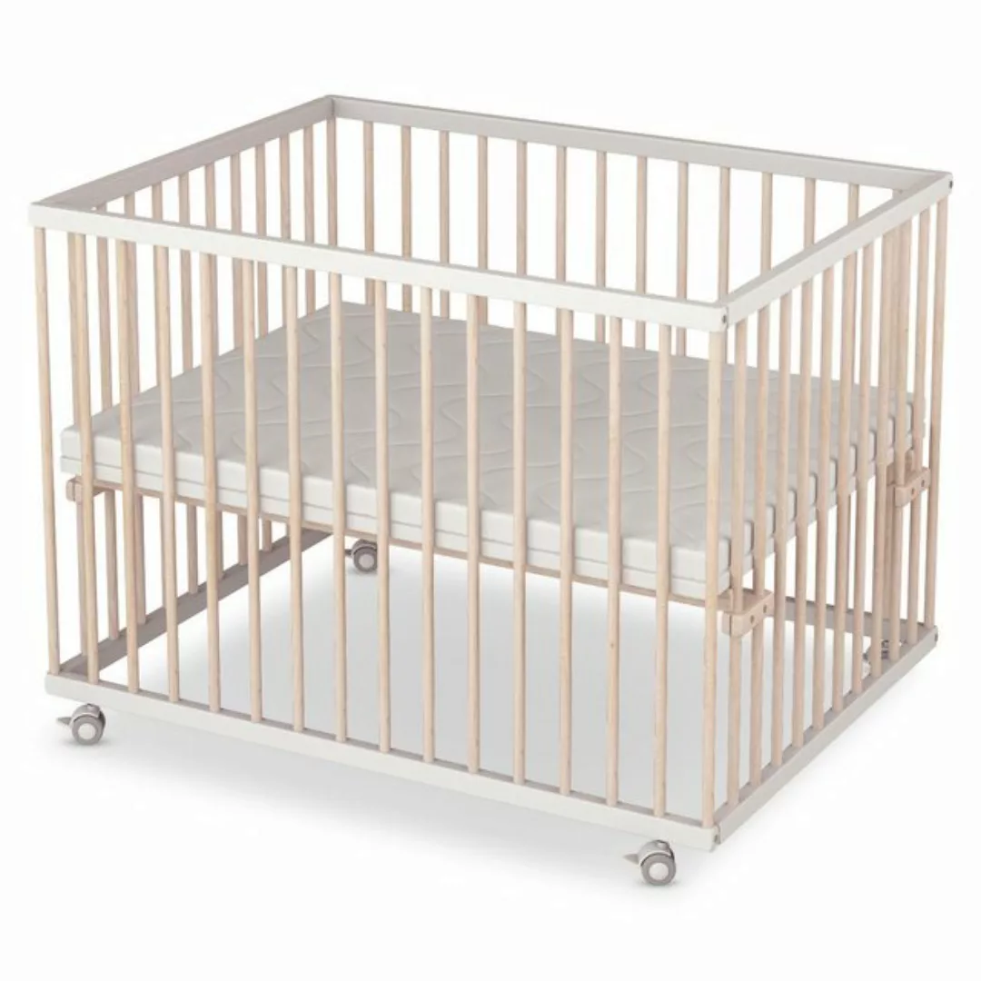 Sämann Babybett Laufgitter 75x100 cm mit Matratze Basic weiß/natur Premium günstig online kaufen