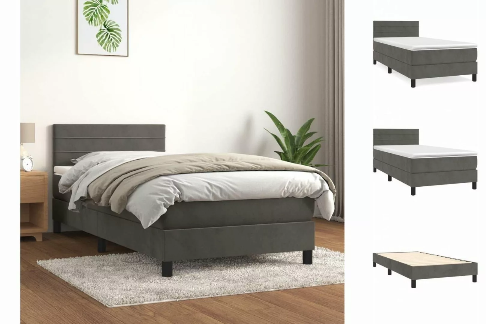 vidaXL Bettgestell Boxspringbett mit Matratze Dunkelgrau 90x200 cm Samt Bet günstig online kaufen