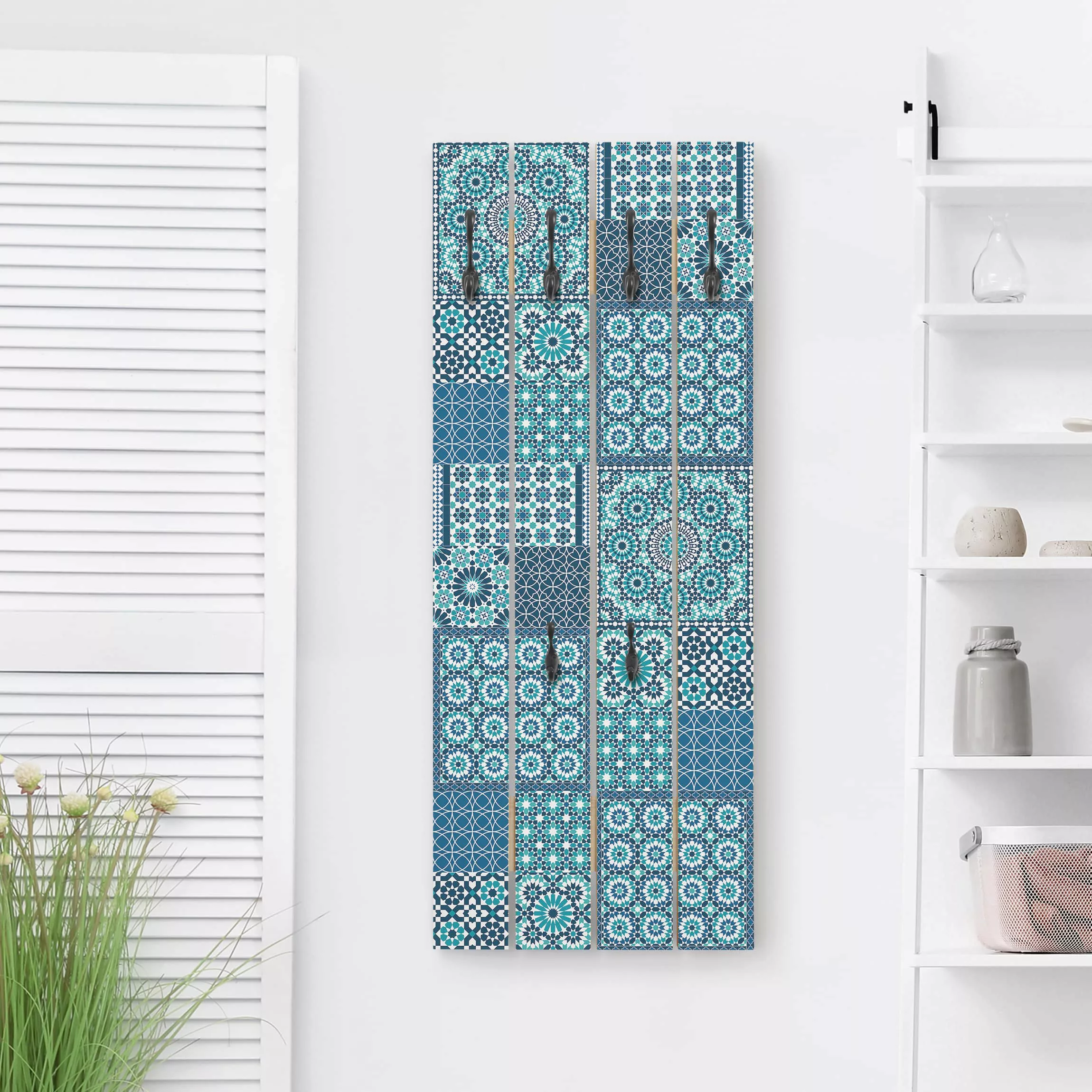 Wandgarderobe Holzpalette Vintage Marokkanische Mosaikfliesen türkis blau günstig online kaufen
