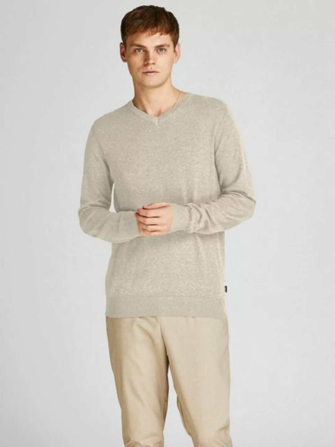 Jack & Jones Longsleeve Dünner Langarm Strickpullover V-Neck Basic Sweater günstig online kaufen