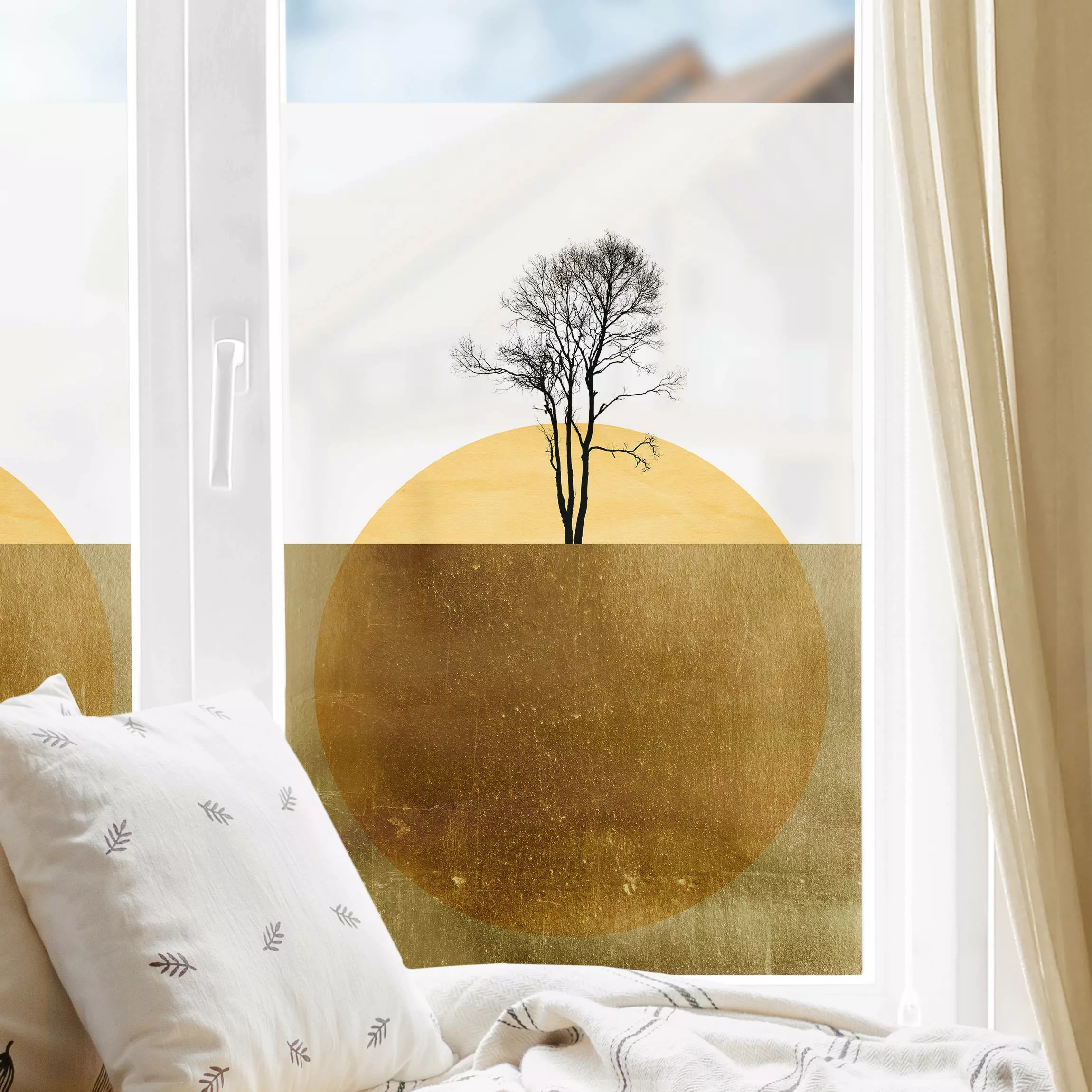 Fensterfolie Goldene Sonne mit Baum günstig online kaufen