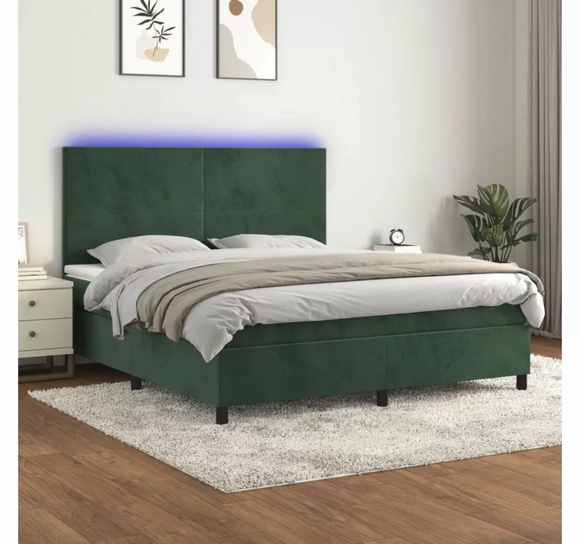 vidaXL Boxspringbett Boxspringbett mit Matratze LED Dunkelgrün 160x200 cm S günstig online kaufen