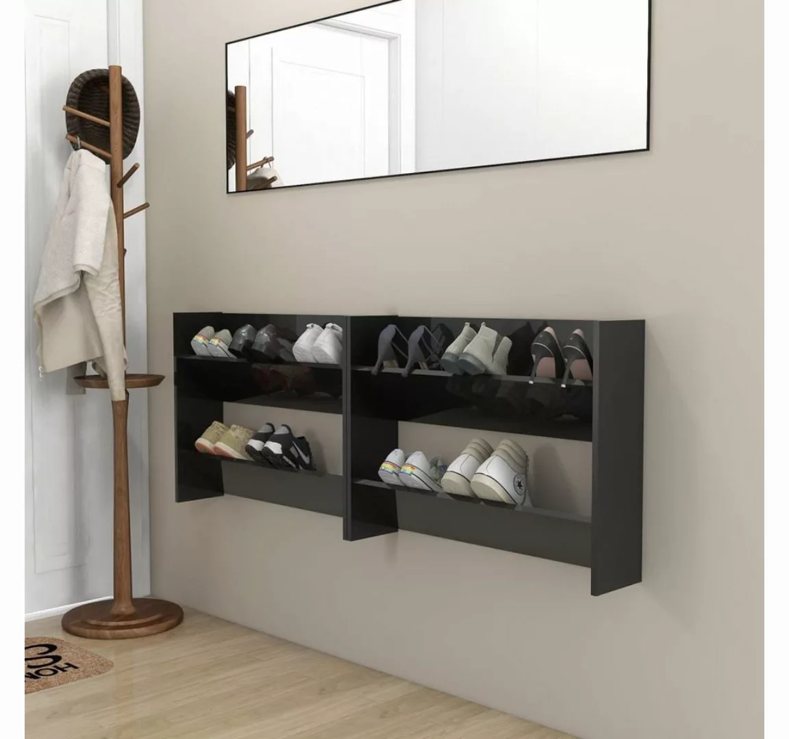 furnicato Hängeschuhschrank Wand-Schuhschränke 2 Stk. Hochglanz-Schwarz 80x günstig online kaufen