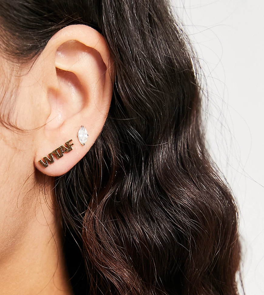 Hoops + Chains LDN – Längliche Ohrstecker mit „OMFG“- und „WTAF“-Slogan und günstig online kaufen