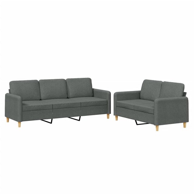 vidaXL Sofa 2-tlg. Sofagarnitur mit Kissen Dunkelgrau Stoff günstig online kaufen