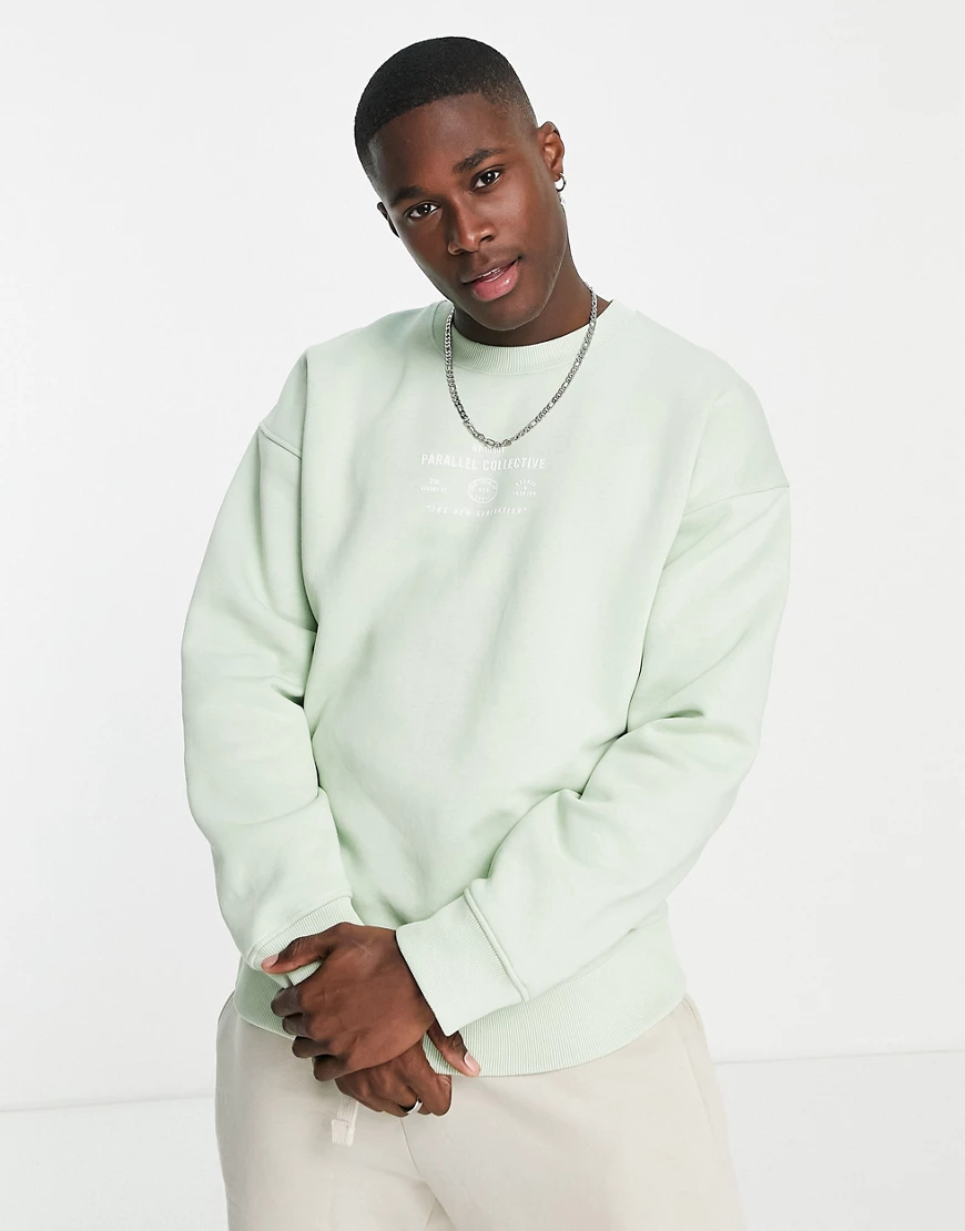 Topman – Parallel Collective – Oversize-Sweatshirt in Grün günstig online kaufen