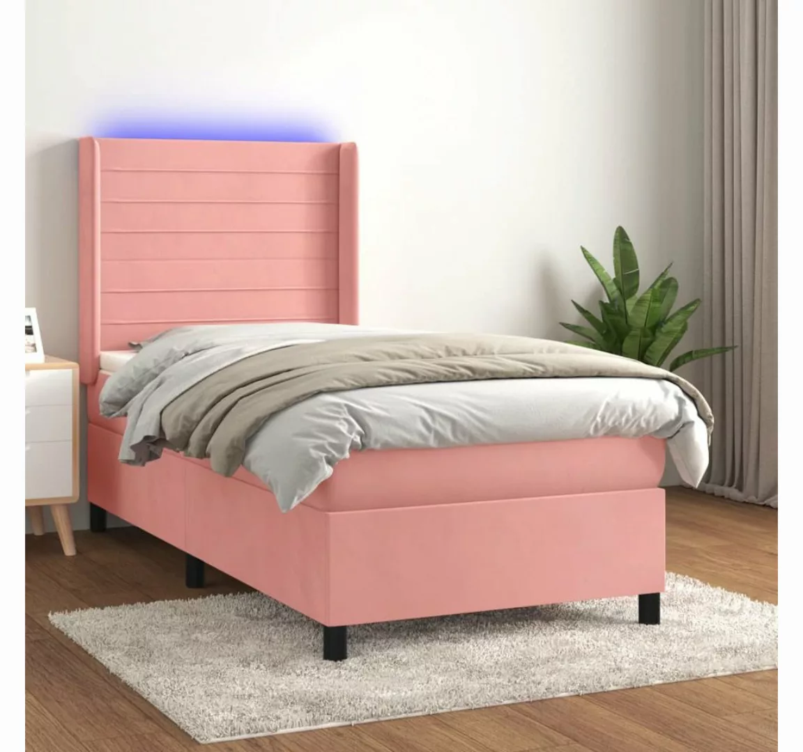 vidaXL Boxspringbett Boxspringbett mit Matratze und LED Samt (90 x 200 cm, günstig online kaufen