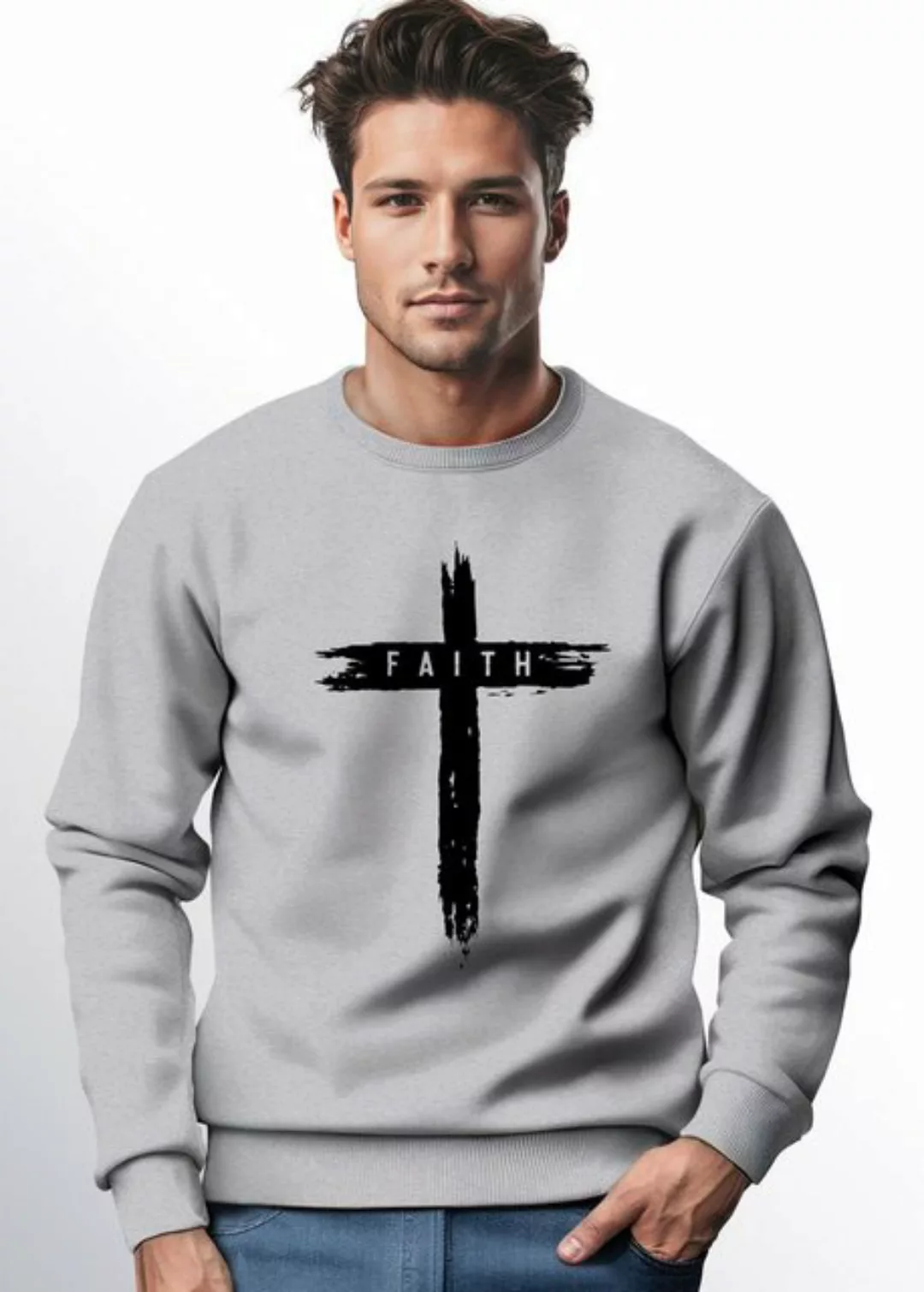 Neverless Sweatshirt Sweatshirt Herren Aufdruck Kreuz Cross Faith Glaube Tr günstig online kaufen