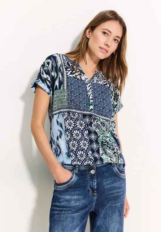 Patchwork Print Bluse günstig online kaufen