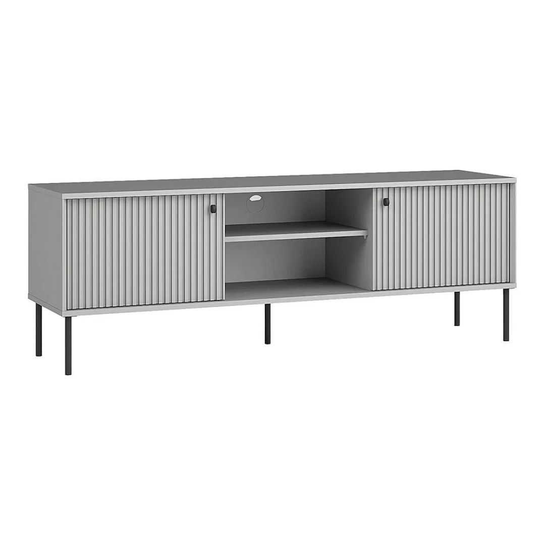 TV Lowboard 158cm in grau mit gerillter Front IPSWICH-166 günstig online kaufen