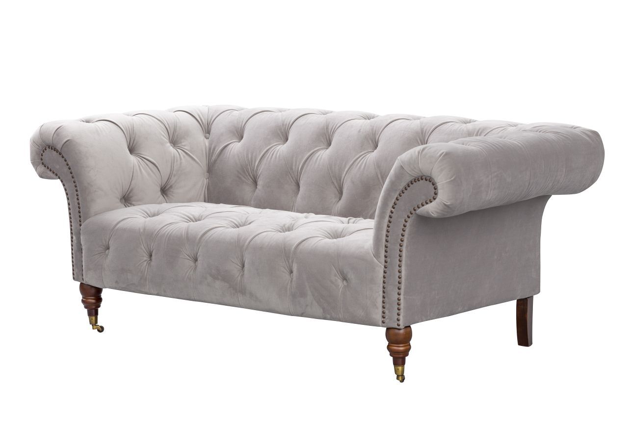 Sofa Chesterfield Glamour Velvet Light Grey 2-Sitzer, 187 x 94 x 74 cm günstig online kaufen