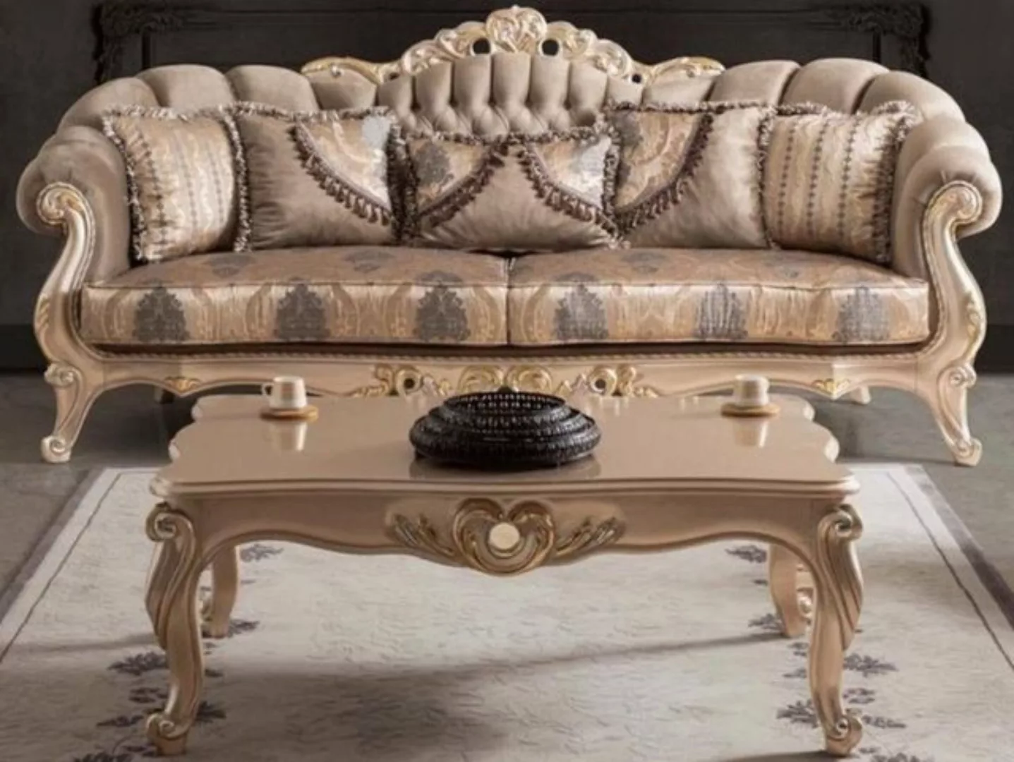 Casa Padrino Sofa Luxus Barock Wohnzimmer Sofa mit Kissen Taupe / Bronze / günstig online kaufen