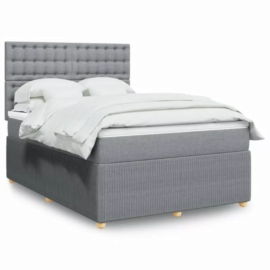 vidaXL Boxspringbett, Boxspringbett mit Matratze Hellgrau 140x190 cm Stoff günstig online kaufen