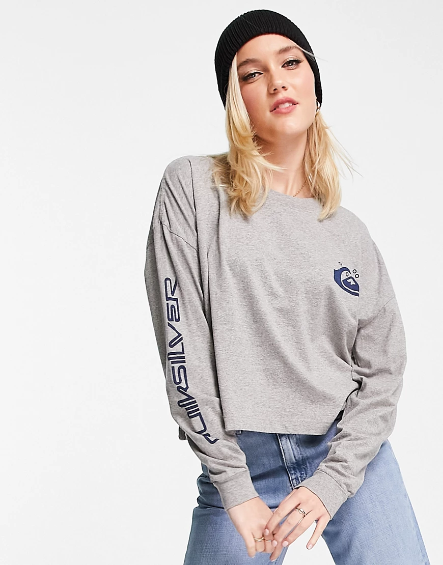 Quiksilver – Langärmliges Oversize-Shirt in Grau mit kurzem Schnitt günstig online kaufen