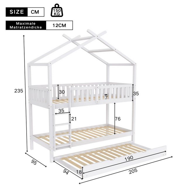 Flieks Etagenbett, Hochbett Kinderbett Kiefer 90x200cm mit Ausziehbett 90x1 günstig online kaufen