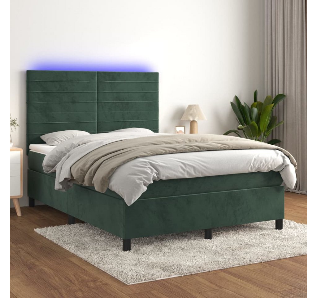 vidaXL Boxspringbett Boxspringbett mit Matratze LED Dunkelgrün 140x200 cm S günstig online kaufen