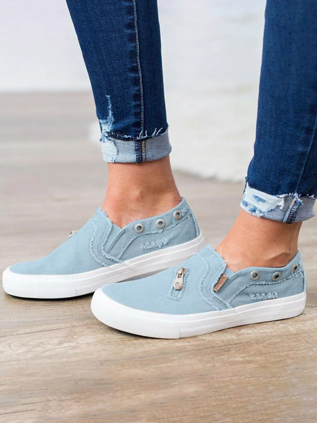 Damen Zipper Loafer Denim Comfy Casual Slip On Flache Schuhe günstig online kaufen