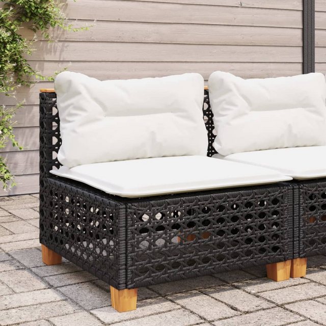 vidaXL Loungesofa Gartensofa ohne Armlehnen mit Kissen Schwarz Poly Rattan günstig online kaufen