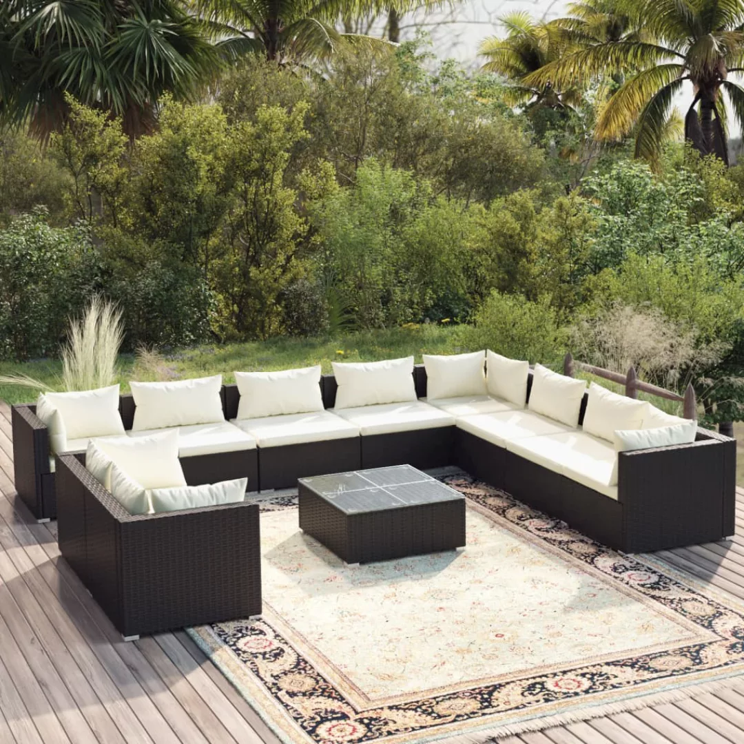 Vidaxl 11-tlg. Garten-lounge-set Mit Kissen Schwarz Poly Rattan günstig online kaufen