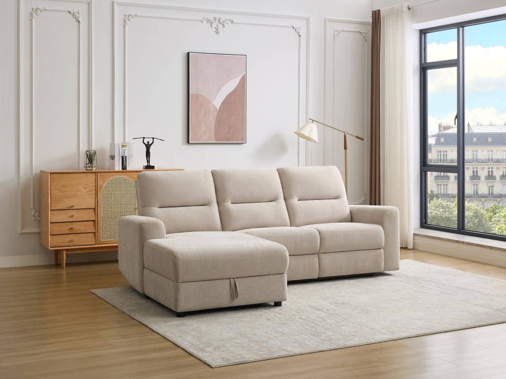 Eckrelaxsofa elektrisch mit Stauraum - Ecke links - Stoff - Beige - BURIOCA günstig online kaufen