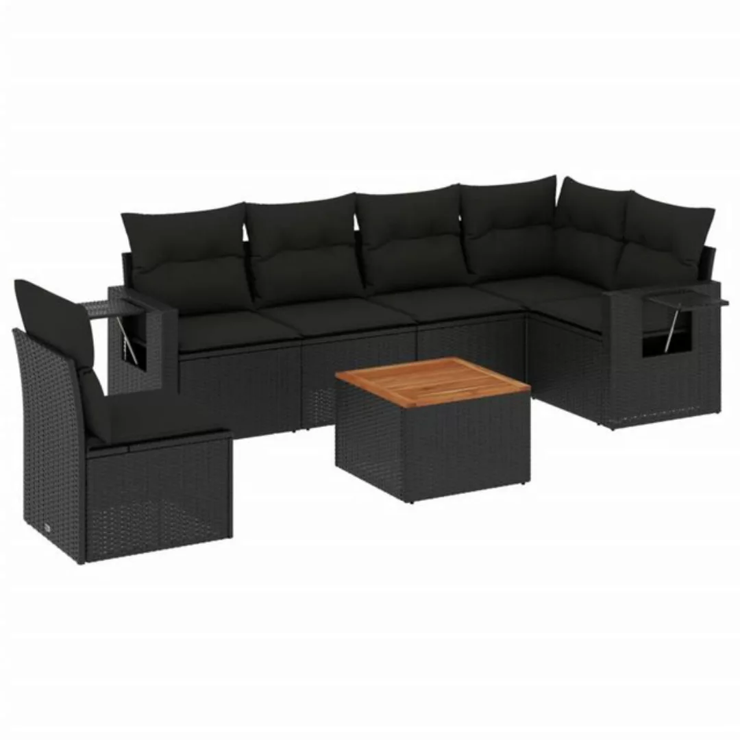 vidaXL Sofaelement 7-tlg. Garten-Sofagarnitur mit Kissen Schwarz Poly Ratta günstig online kaufen