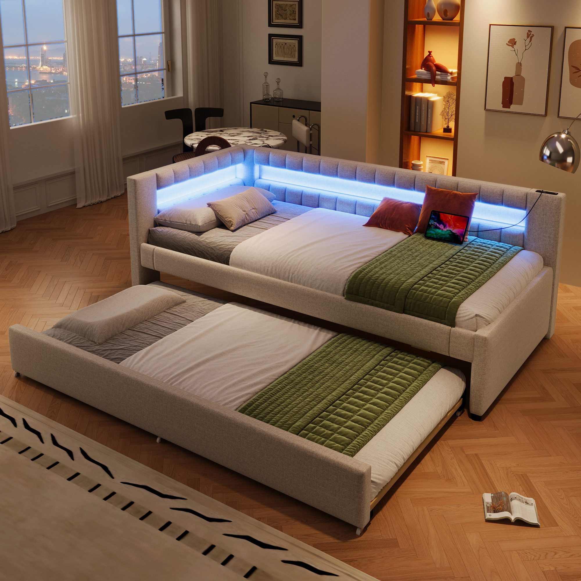 OKWISH Schlafsofa Kinderbett, mit LED-Fußbeleuchtung, Ausziehbett günstig online kaufen