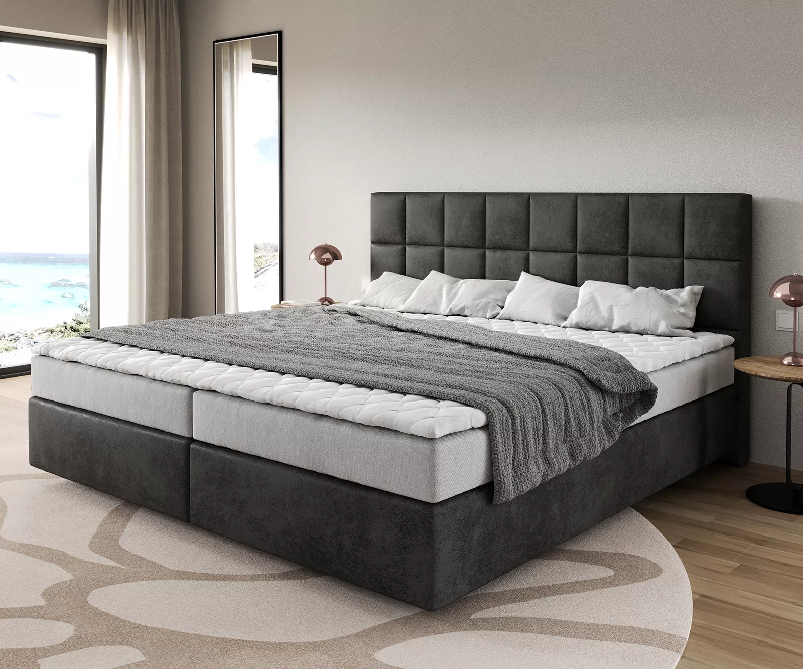 Boxspringbett Dream-Fine Mikrofaser Anthrazit Vintage 200x200 cm Bonell-Mat günstig online kaufen