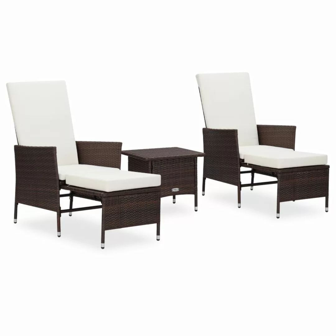 3-tlg. Garten-lounge-set Mit Auflagen Poly Rattan Braun günstig online kaufen