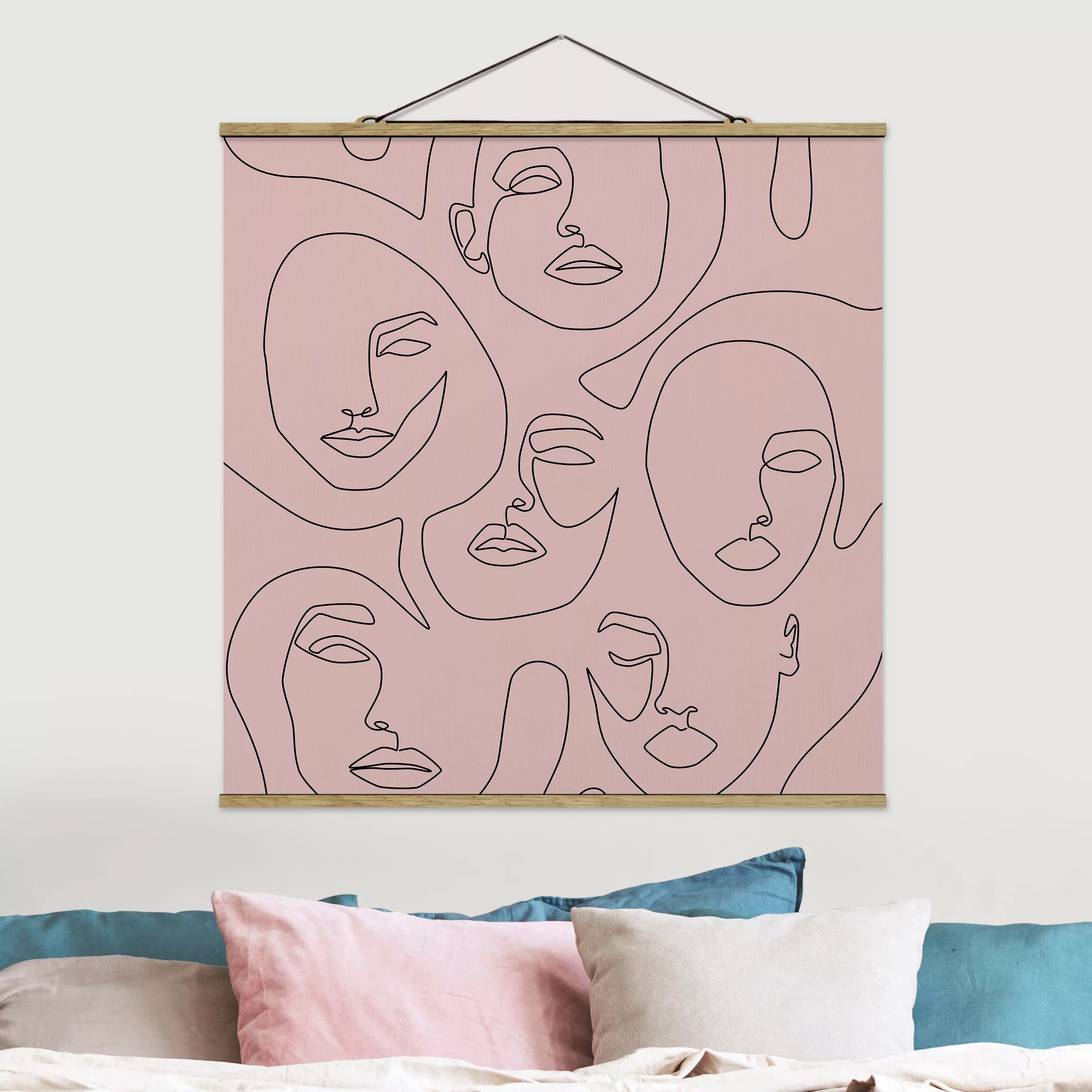 Stoffbild mit Posterleisten Line Art - Beauty Portraits in Blush Rose günstig online kaufen