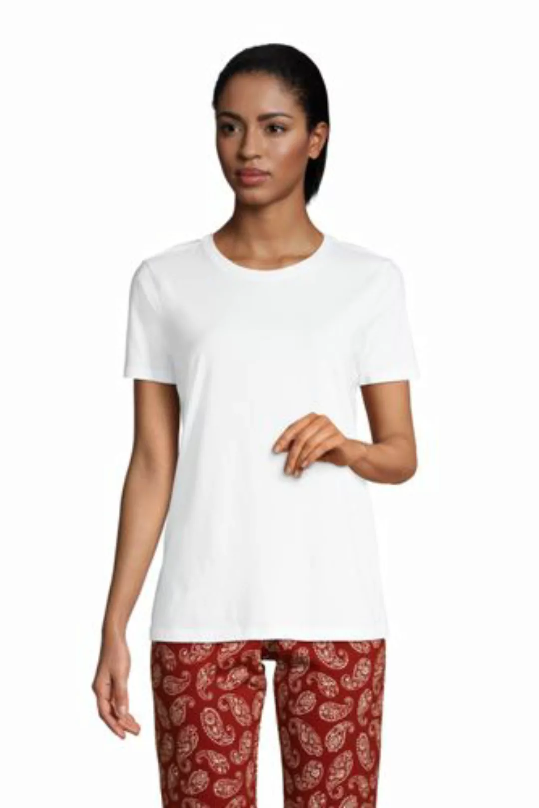 Supima Kurzarm-Shirt mit rundem Ausschnitt, Damen, Größe: M Normal, Weiß, B günstig online kaufen