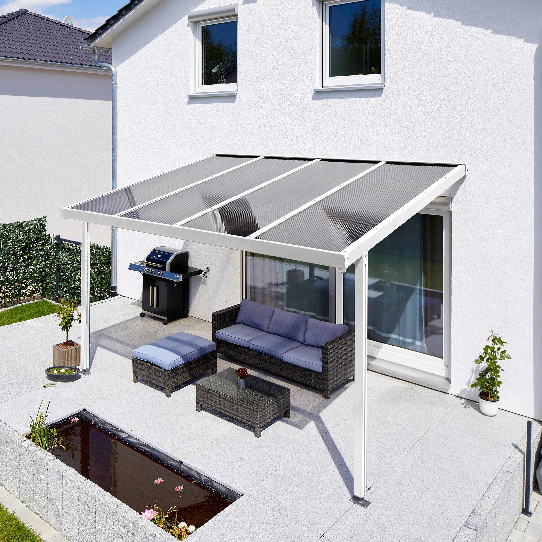 Terrassenüberdachung Premium (BxT) 410 cm x 306 cm Weiß Polycarbonat Bronce günstig online kaufen